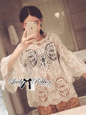 พร้อมส่ง เสื้อผ้าลูกไม้แขนบานสไตล์วินเทจ