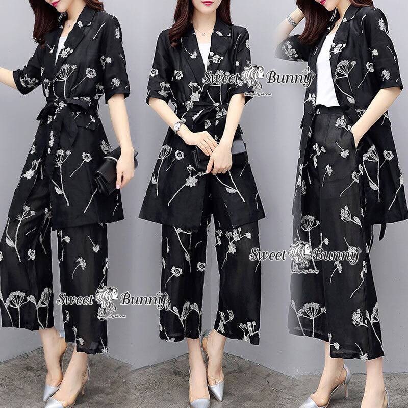 เสื้อผ้าเกาหลี พร้อมส่ง ชุดเซ็ทเสื้อสูท+กางเกง