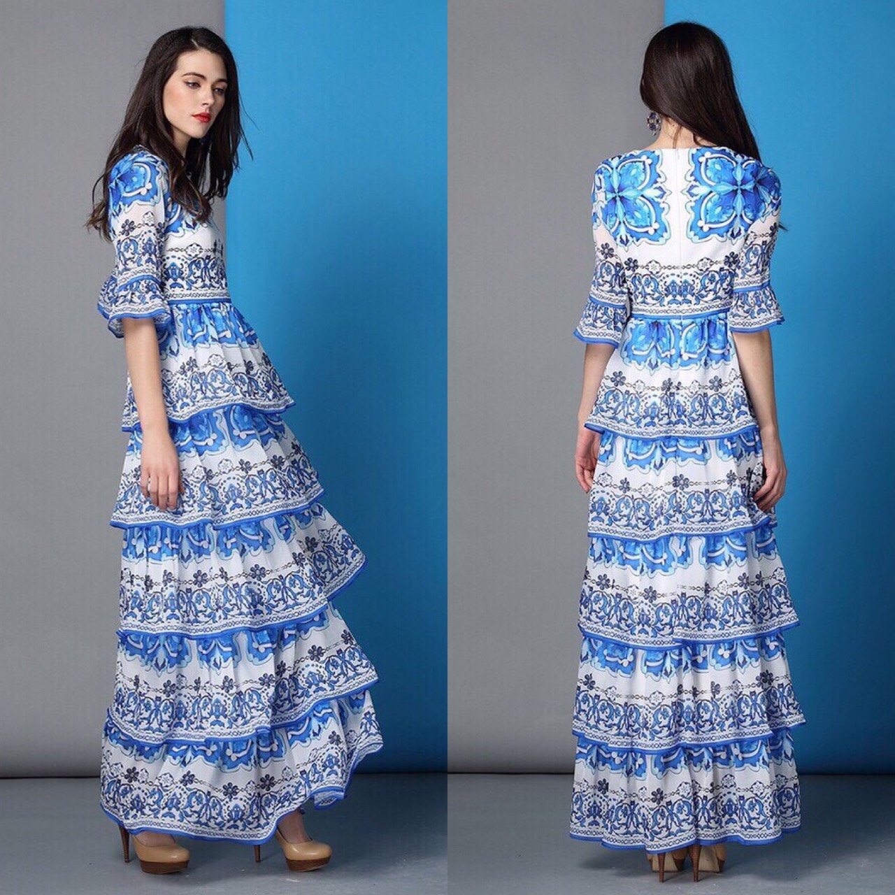 ชุดเดรสเกาหลี พร้อมส่ง เดรสยาว ทอพิเศษ ใส่สบาย น้ำหนักดี