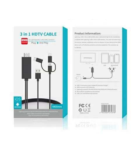 3in1 HDTV Adapter Phone to HDTV Cable Type-C/Micro USB/Phone to TV สายต่อมือถือเข้าทีวี รุ่นใหม่ UPGRADE