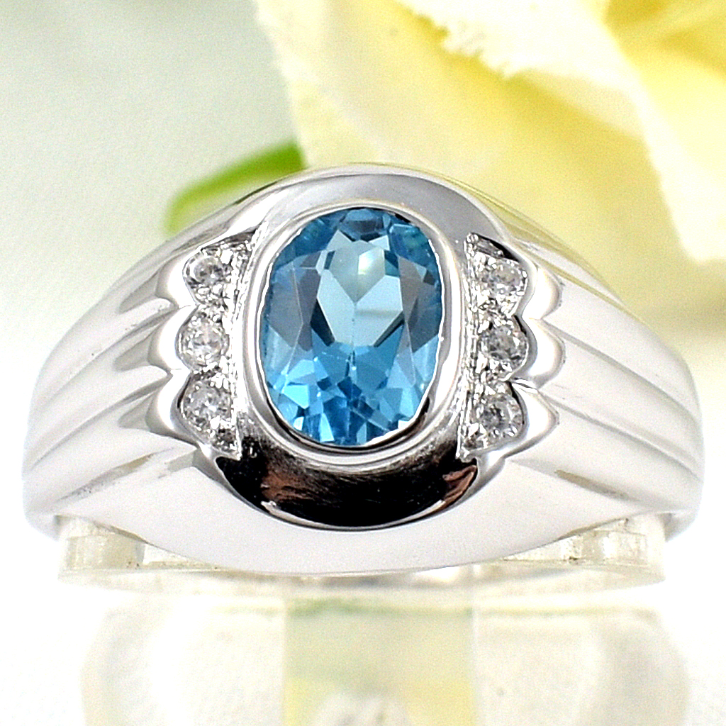 SKJewelryFactory แหวนสวิสบลูโทปาซแท้ MR00599-SBT
