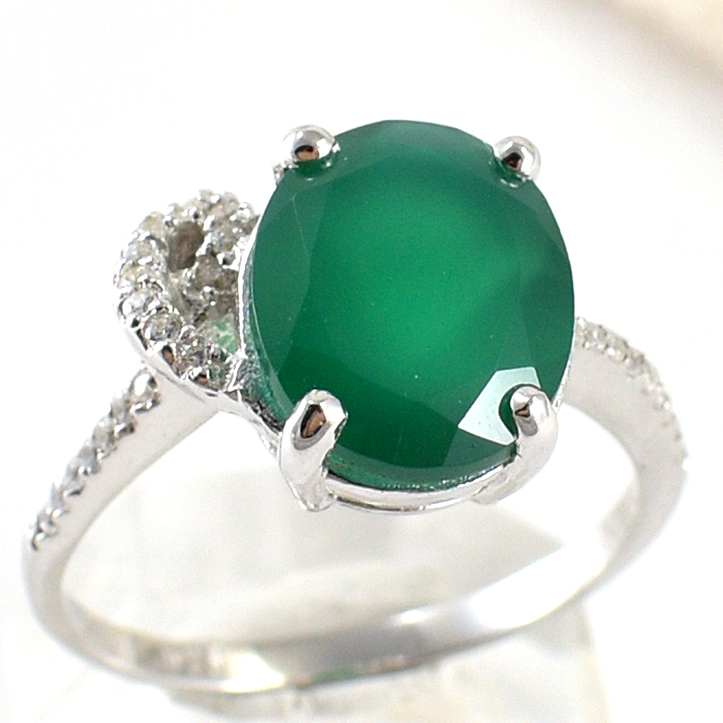 SKJewelryFactory แหวนเพลอยกรีนอะเกทแท้ เม็ดใหญ่สีเขียวสวย ER02356-GAG