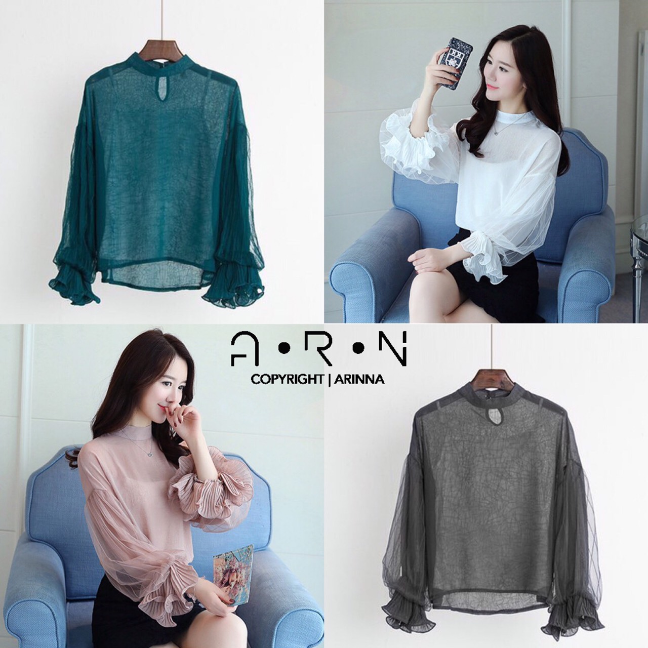 เสื้อเกาหลี พร้อมส่ง เสื้อคอปีนทรงปล่อย