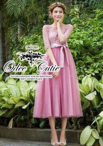 พร้อมส่ง เดรสยาวลุคหรูหรา เนื้อผ้า silk polyester