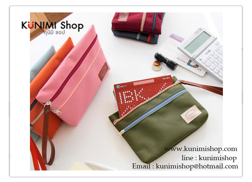 GB213 กระเป๋าถือใส่เงิน Passport นามบัตร บัตรATM มือถือ Bookbank ใส่ของจุกจิก เปิด-ปิด ด้วยซิบ มีสายคล้องมือขนาด : กว้าง 13.5 x ยาว 19 cm.