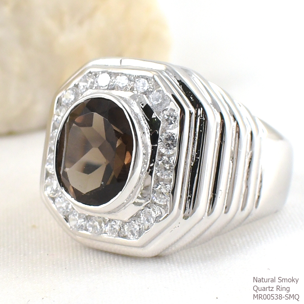 SKJewelryFactory แหวนชาย พลอยสโมกกี้ควอทซ์แท้ สีพลอยจะออกโทนดำ MR00538-SMQ