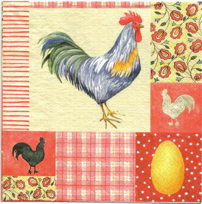 แนวภาพอาหาร ลายภาพแต่งลายเล็กๆ ไก่ ไข่ ลายผ้า ภาพโทนสีครีม เป็นภาพ 4 บล๊อค กระดาษแนพกิ้นสำหรับทำงาน เดคูพาจ Decoupage Paper Napkins ขนาด 33X33cm