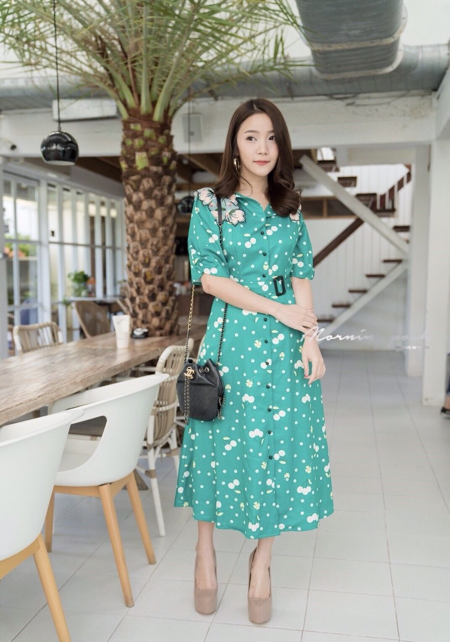 เดรสเกาหลี พร้อมส่ง ชุดเดรส เนื้อสวย ลายสวย