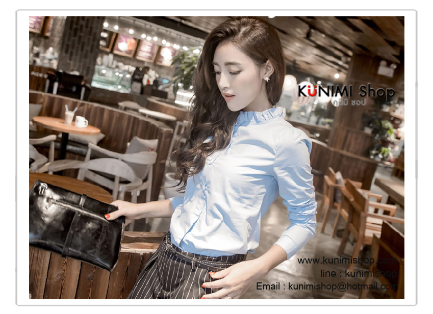  เสื้อเชิ้ต คอเต๋าระบาย แขนยาว กระดุมผ่าหน้า ใส่ได้หลายโอกาสคะ Size : M ( รอบอกไม่เกิน 35 นิ้วคะ) เนื้อผ้า : ผ้าฝ้ายคุณภาพสูง มี 4 สี : สีขาว , สีดำ , สีฟ้า , สีชมพู