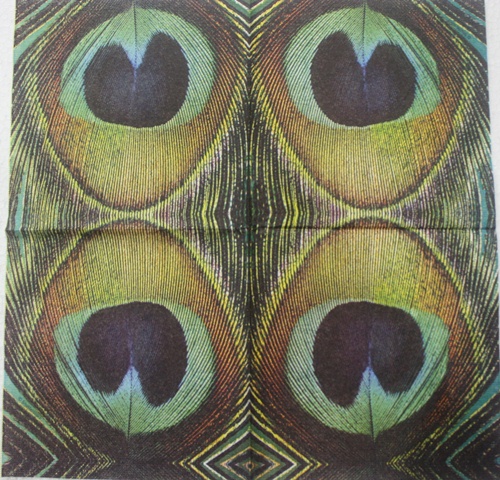 แนวภาพสัตว์ ขนหางนกยูง Peacock ภาพบล็อค 4 กระดาษแนพกิ้นสำหรับทำงาน เดคูพาจ Decoupage Paper Napkins ขนาด 33X33cm