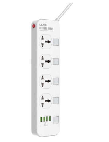 ของแท้100% LDNIO SC4408 ปลั๊กพ่วง 4 ช่อง 4 USB 3.4A Max universal Power Strip รองรับไฟ 2500W-10A
