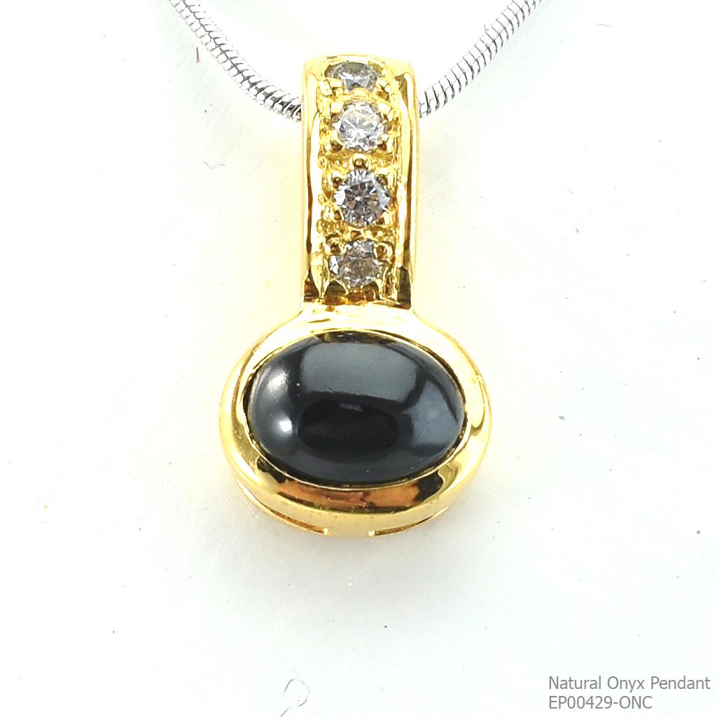 SKJewelryFactory EP00429-ONC-GP จี้เงินแท้92.5% จี้นิลแท้และเพชร ฃุบทองหนา 1 ไมครอน