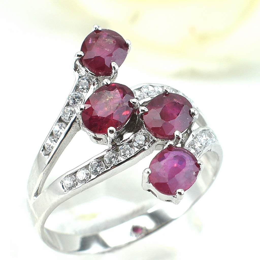 SKJewelryfactory แหวนเงินแท้ 92.5% ฝังพลอยทับทิมแท้ ดีไซด์หรูหรา ER00836-RBY