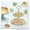 แนวภาพเค้ก วินเทจ Time for Sweet Cake น้ำชา พื้นฟ้า เป็นภาพแนวยาว กระดาษแนพกิ้นสำหรับทำงาน เดคูพาจ Decoupage Paper Napkins ขนาด 33X33cm
