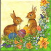 แนวภาพเทศกาล Easter Bunny กระต่ายเล่นไข่อีสเตอร์ ดอกไม้ เป็นภาพเข้ามุม กระดาษแนพกิ้นสำหรับทำงาน เดคูพาจ Decoupage Paper Napkins ขนาด 33X33cm