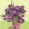 แนวภาพดอกไม้ ช่อดอกบัวดิน สีม่วง ผูกโบว์ พื้นเขียว Crocus เป็นภาพครึ่งแผ่น กระดาษแนพกิ้นสำหรับทำงาน เดคูพาจ Decoupage Paper Napkins ขนาด 33X33cm