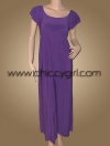 ชุดราตรียาวแขนสั้นแต่งระบาย 3 ชั้น สีม่วง เรียบง่ายแต่ดูดี