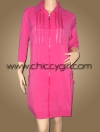 เสื้อคลุมตัวยาวซิบหน้าสีชมพูสด แต่งซิบที่อก มีกระเป๋าข้าง ผ้าเนื้อดีเกรดเอ (L,XL)