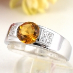 SKJewelryfactory แหวนเงินแท้ 92.5% ฝังพลอยซิทรินแท้ ดูเรียบและมีสไตล์