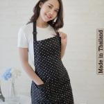 ผ้ากันเปื้อน แคนวาสพิมพ์ลาย สีดำจุดสลับสี แต่งดำ