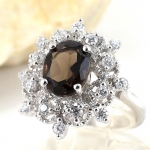 แหวนเงินแท้ 92.5% ฝังพลอยสโมกกี้ควอทซ์แท้
