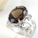 แหวนเงินแท้ 92.5% ฝังพลอยสโมกกี้ควอทซ์แท้
