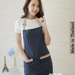 ผ้ากันเปื้อน แคนวาสพิมพ์ลาย สีกรมท่าจุดสลับสี แต่งกากี