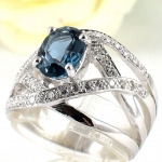 แหวนเงินแท้ 92.5% ฝังพลอยลอนดอนบลูโทปาซแท้