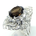 แหวนเงินแท้ 92.5% ฝังพลอยสโมกกี้ควอทซ์แท้