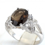 SKJewelryFactory แหวนเงินแท้ 92.5% ฝังพลอยสโมกกี้ควอทซ์แท้ ER01249-SMQ