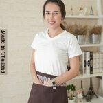 ผ้ากันเปื้อนครึ่งตัว ยาว 14 นิ้ว สีน้ำตาลแต่งลายทางน้ำตาล-ขาว กระเป๋า 1 ใบ