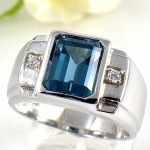 แหวนเงินแท้ 92.5% ฝังพลอยลอนดอนบลูโทปาซแท้ MR00604-LBT