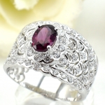 แหวนเงินแท้ 92.5% ฝังพลอยโรโดไลท์การ์เน็ตแท้