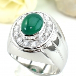 แหวนเงินแท้ 92.5% ฝังพลอยกรีนอะเกทแท้ MR00555-GAC