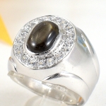 แหวนเงินแท้ 92.5% ฝังพลอยสตาร์แซฟไฟร์แท้ MR00352-SBT