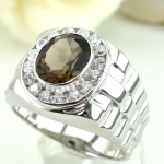 แหวนเงินแท้ 92.5% ฝังพลอยสโมกกี้ควอทซ์แท้ MR00541-SMQ