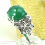 SKJewelryFactory แหวนโบว์คู่ แหวนชูหัวพลอย เจียรนัยพลอยทรงหลังเบี้ย แวววาว เหมือนมีดวงตาเพิ่ม พลอยกรีนอะเกทแท้ ER00846-GAC