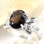 แหวนเงินแท้ 92.5% ฝังพลอยสโมกกี้ควอทซ์แท้