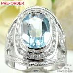 แหวนเงินแท้ 92.5% ฝังพลอยบลูโทปาซแท้ MR00055-BTP