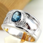 แหวนเงินแท้ 92.5% ฝังพลอยลอนดอนบลูโทปาซแท้ ER00747-LBT