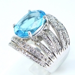 แหวนเงินแท้ 92.5% ฝังพลอยสวิสบลูโทปาซแท้