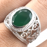 SKJewelryFactory แหวนชาย ฉลุลายด้านข้าง ใส่แล้วไม่อับนิ้ว แหวนพลอยกรีนอะเกทแท้ MR00494-GAG