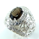 แหวนเงินแท้ 92.5% ฝังพลอยสโมกกี้ควอทซ์แท้
