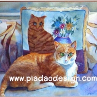 กระดาษสาพิมพ์ลาย สำหรับทำงาน เดคูพาจ Decoupage แนวภาพ น้องแมวขนทอง ต้นแบบภาพวาดหมอนอิงบนเก้าอี้ A5