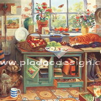 กระดาษสาพิมพ์ลาย สำหรับทำงาน เดคูพาจ Decoupage แนวภาพ แมวนอนหวด ^^ อยุ่ในครัวที่มีผลไม้เต็มห้อง A5