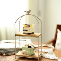 Pre-Order ชั้นวางของเหล็ก พื้นไม้ ลายกรงนก Zakka - สีครีม
