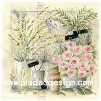 กระดาษสาพิมพ์ลาย สำหรับทำงาน เดคูพาจ Decoupage แนวภาพ กุหลาบสีชมพูบานสะพรั่งอยู่ในกระถาง สีหวานคลาสสิค A5