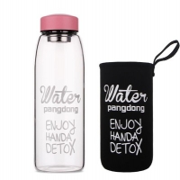 พร้อมส่ง ขวดใส่น้ำ Pongdang Water ปากกว้าง ขนาด 800 ml.+ถุงเก็บอุณหภูมิดำ - สีชมพู
