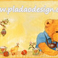 กระดาษสาพิมพ์ลาย สำหรับทำงาน เดคูพาจ Decoupage แนวภาพ หมี Teddy หมีหนุ่ม กับลูกเจี๊ยบ ไข่อีสเตอร์ บนพื้นครีม A5