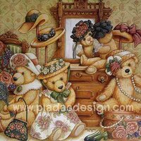 0001 กระดาษอาร์ทพิมพ์ลาย สำหรับทำงาน เดคูพาจ Decoupage แนวภาพ หมี Teddy กับโต๊ะเครื่องแป้ง A5